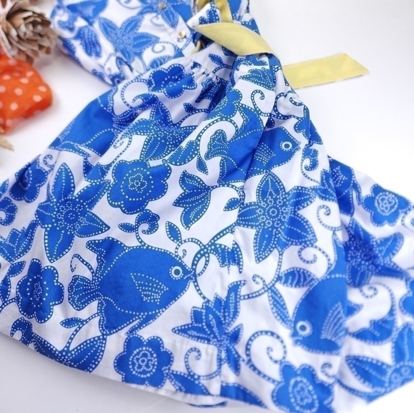 Lilly Pulitzer White Label Blue White Floral  Yellow Belted Pocketed Dre… - Picture 11 of 16